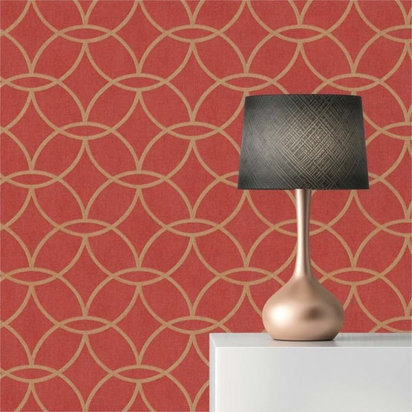 grafiskt tapet Tino M1-No.489 tapet non-woven röd guld geometriska cirklar retro grafiskt tapet Tino M1-No.489 tapet non-woven röd guld geometriska cirklar retro