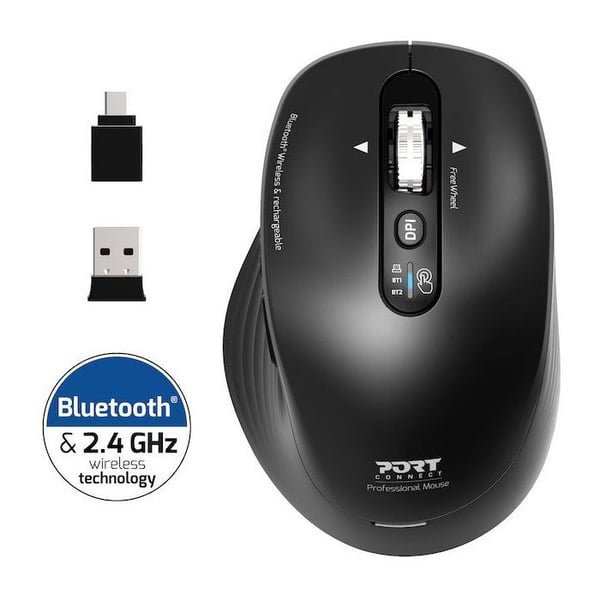 Trådlös mus - PORT Designs - 910202 Business - Bluetooth & 2,4 GHz - Uppladdningsbar - Svart