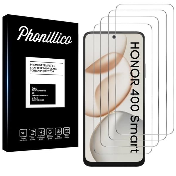 Härdat glas för Honor 400 SMART [Pack 4] Skärmskydd Framsida Phonillico®