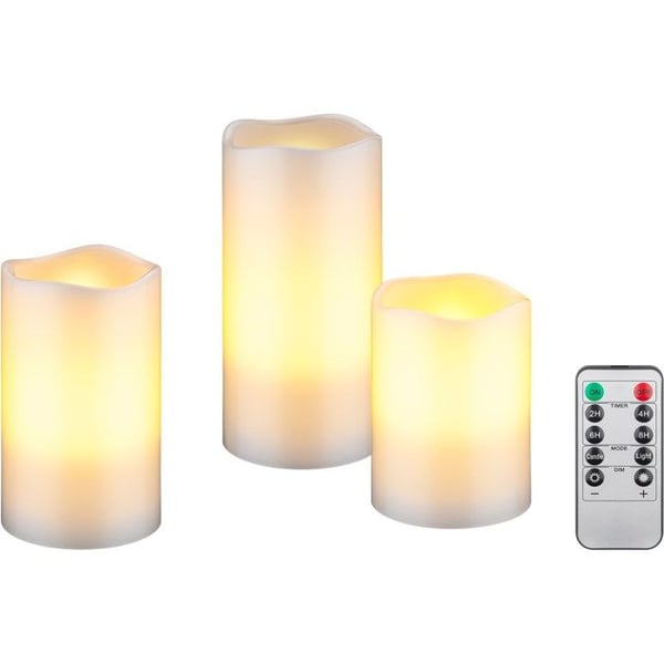 Set med 3 LED-ljus i riktig vax Goobay, vita - med timerfunktion och fjärrkontroll, justerbar intensitet, batteridrivet...