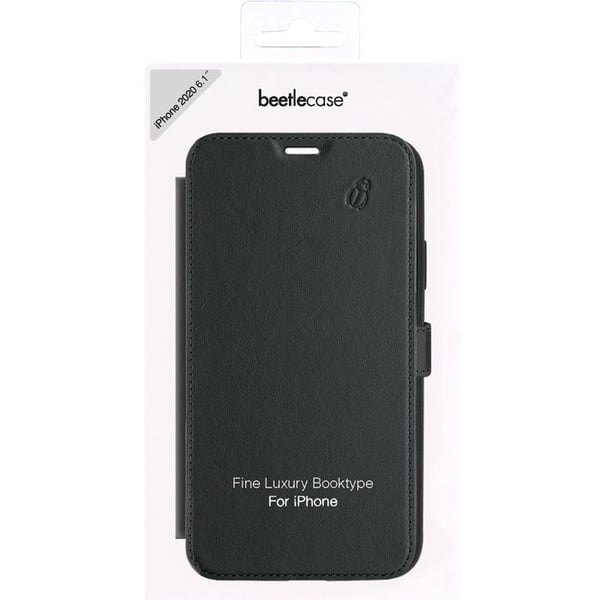 Premium Folio Etui för Apple iPhone 12/iPhone 12 Pro med Kortficka BEETLECASE Svart