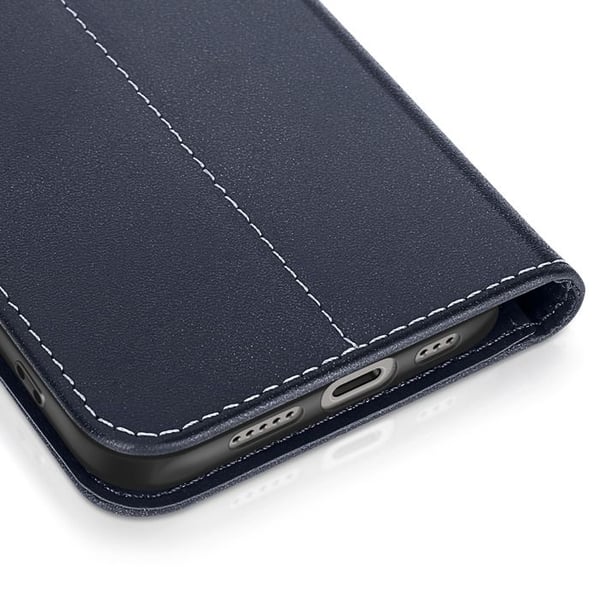 Fodral för iPhone 16 Pro i premium läder med ställfunktion, nattblå