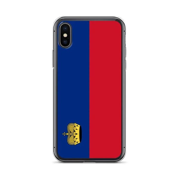 Telefonskal – Liechtensteins flagga – Kompatibel med iPhone X – Mjuk fodral – Stöt- och slagbeständig – Silikon – Pixelforma