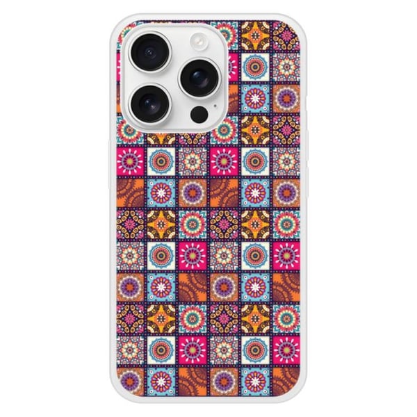 Förstärkt silikonfodral med tryck kompatibelt med Apple iPhone 16 Pro Patchwork Mandala