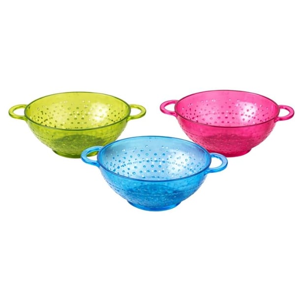Set med 3 färgglada plastsil 15 cm – Praktisk avrinning, lätta och diskmaskinssäkra