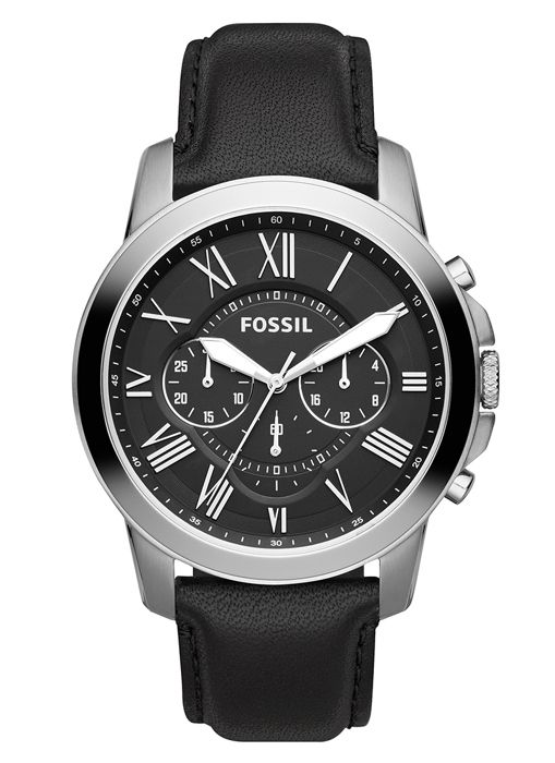 Fossil GRANT FS4812 Watch - Herr svart läder Chrono Watch - Vintage kollektion för män