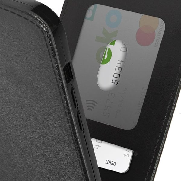 iPhone 15 Fodral Vertical Flip med korthållare Svart