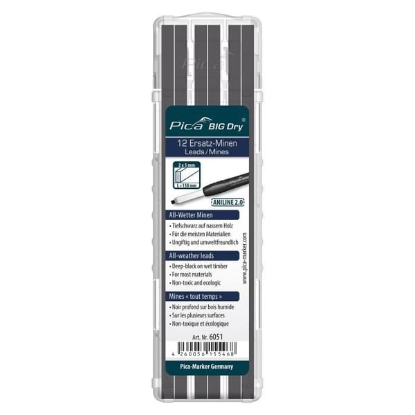 Krita grafit - PICA - 6051-SB - Etui med 12 stift Big-Dry - Svart - Hög kvalitet