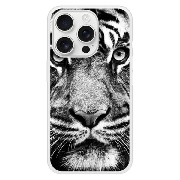 Siliconförstärkt tryckt fodral kompatibelt med Apple iPhone 16 Pro Vit och svart tiger