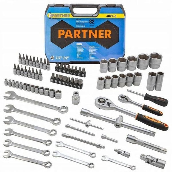 Verktygslåda Partner Verktygssats 82 bitar 1/2, 1/4 (6-kantig) (4-32 mm)