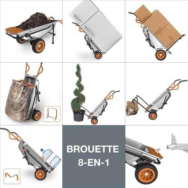 Brouette 8 i 1 WORX - WG050 (vagn med hjul, säckhållare, punkteringsfria däck, kärror, växtställ, etc)