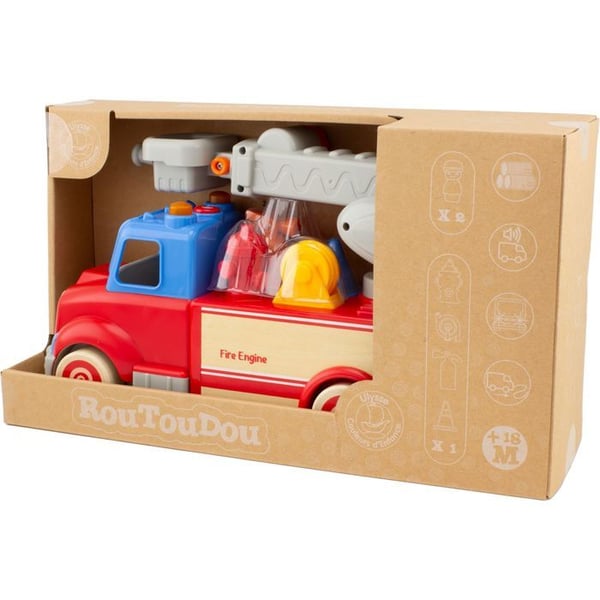 Palokunta-auto - Ulysse - Routoudou - 28 cm - 2 hahmoa - Äänen- ja valotehosteet
