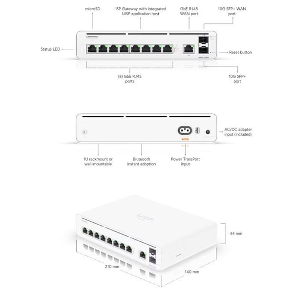 Switch - UBIQUITI - UISP-CONSOLE-EU - 8 portar LAN GbE RJ45 - 10G SFP+ - 2 portar WAN