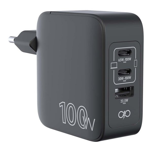 Väggladdare - FORCE POWER - Force Power Lite - USB-A + 2x USB-C - 100W Power Delivery - GaN Svart