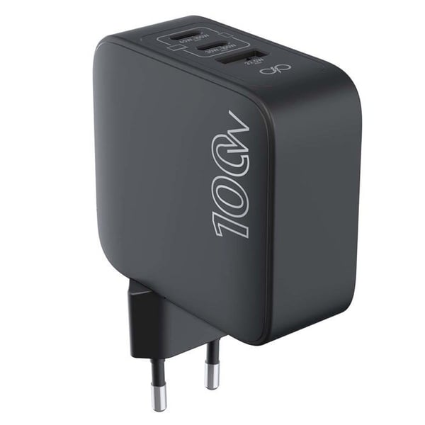 Väggladdare - FORCE POWER - Force Power Lite - USB-A + 2x USB-C - 100W Power Delivery - GaN Svart