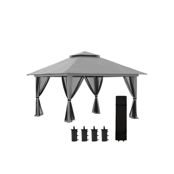 Outsunny Gazebo sammenklappelig 4x4m pavilion, UV-beskyttet, mørkegrå