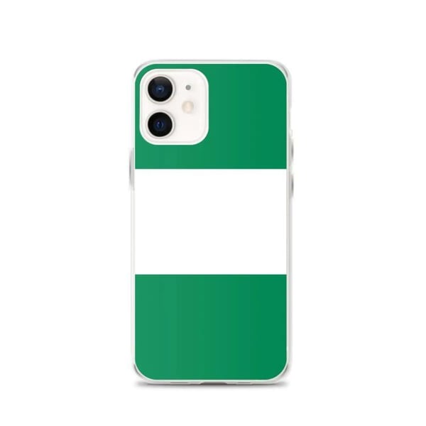 Telefonfodral – Nigerias flagga – Kompatibel med iPhone 12 – Mjuk fodral – Slitstark och stöttålig – Silikon – Pixelforma