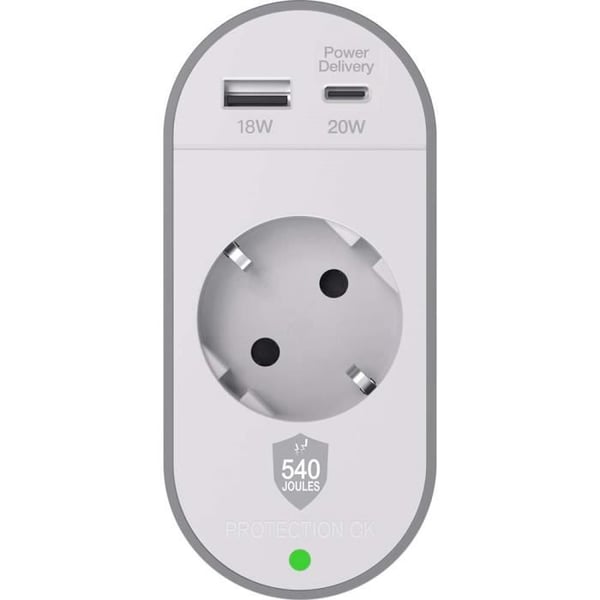 Överspänningsskydd 1 uttag + USB A+C 540J Gschuko