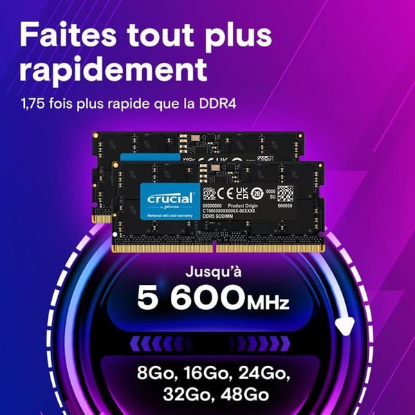 CRUCIAL RAM 96GB KIT (2X48GB) DDR5 5600MHZ (ELLER 5200MHZ ELLER 4800MHZ) MEM