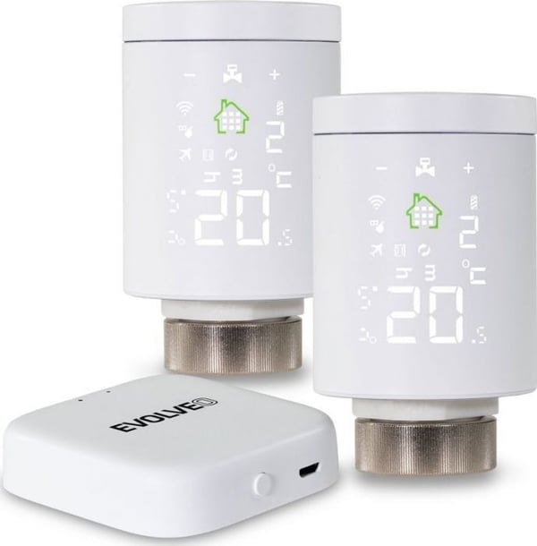 Heat M30v2 startpakke - EVOLVEO - 2 termostat hoveder - Forbundet gateway - Hvid