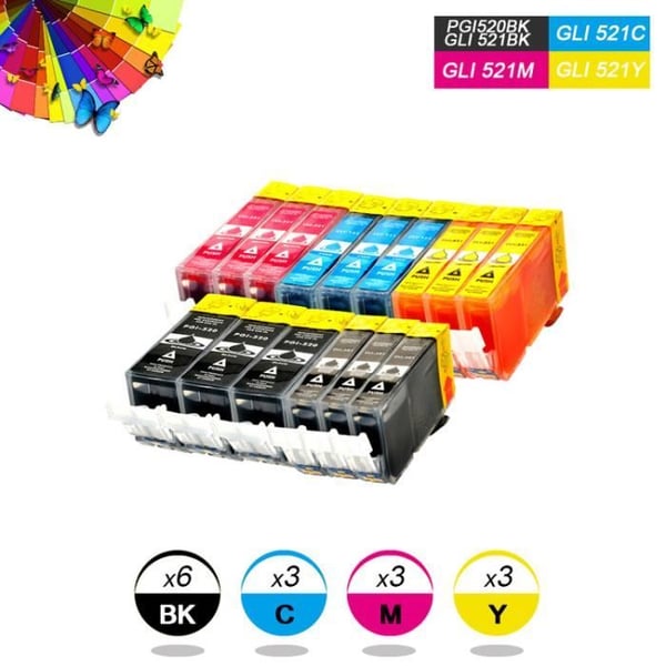 Tonerpatroner PGI-520 CLI-521 för Canon Pixma IP3600-4600-1900 - Pack med 15