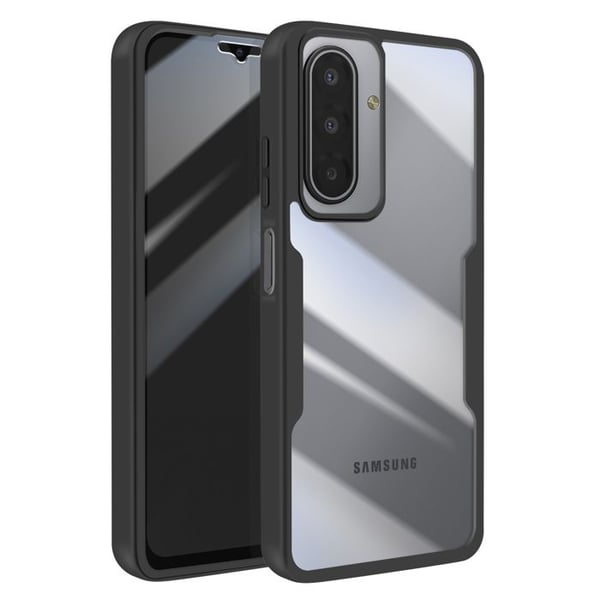 Heltäckande Skal - AVIZAR - Galaxy A17 - 360° Skydd - Svart Silikon - Transparent Akryl