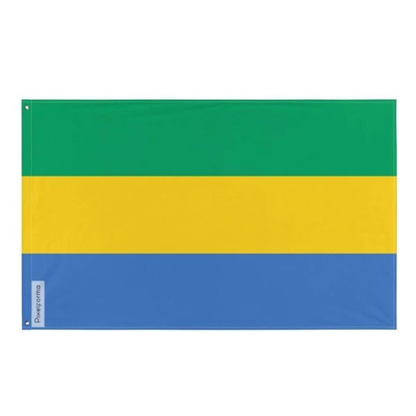 Gabonflagga – 128 x 192 cm – Motståndskraftig polyester – 2 metallöglor – Inomhus / Utomhus – Pixelforma