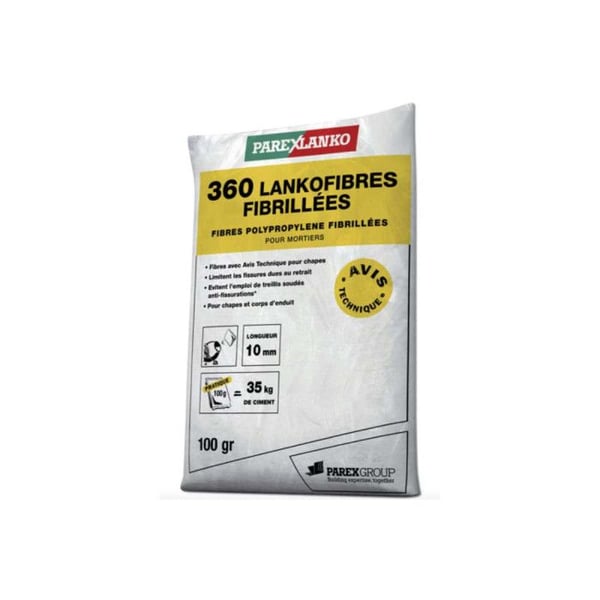 Förstärkningsfibrer 360 LANKOFIBRES FIBRILLÉES 10 mm PAREXLANKO - bruk och betong - 100 g