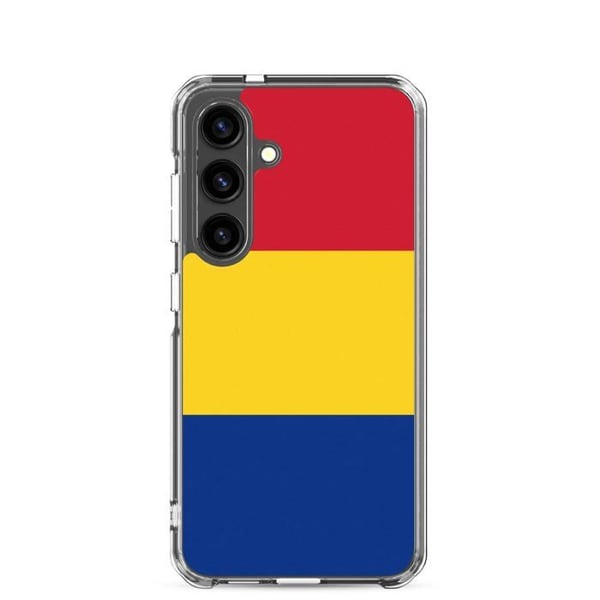 Telefonfodral – Rumänienflagga – Kompatibel med Samsung Galaxy S24 Plus – Mjukt fodral – Slitstarkt och Stötbeständigt – Pixelforma