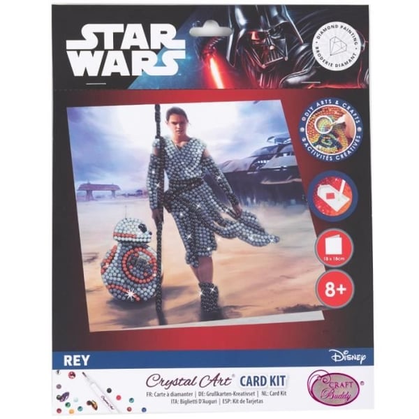 Kit diamantmålning - Kristalkonst - Star Wars Rey kort - 18 x 18 cm - För barn - Mixad
