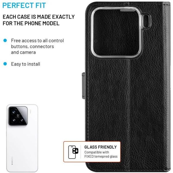 Telefonetui - FIXED - Xiaomi 15 5G - Syntetisk læder - Indbygget stativ - Sort