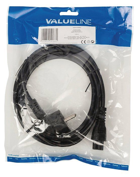 Strömkabel - VALUE LINE - IEC-320-C5 - 2,00 m - Schuko-hankonektor - Svart