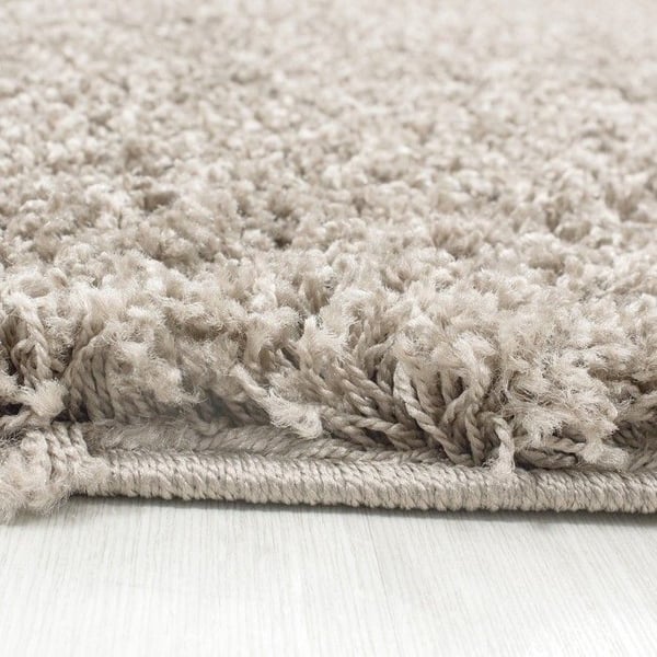 Ayyildiz - Tapis Shaggy lång lugg enstaka färg BEIGE - (120x120 cm rund)
