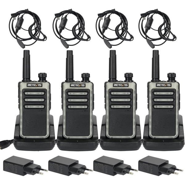 Retevis RB666 Walkie Talkie, Uppladdningsbara Walkie Talkies med hörsnäckor, snabbladdning, PMR446 VOX, Squelch (4 st, svart)