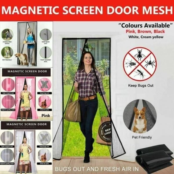Moustiquaire - MKK - H210 cm x L100 cm - Polyester svart - Magnetisk fäste - Dörr