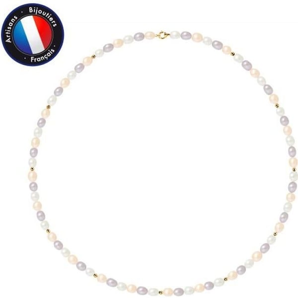 Halsband - PERLINEA - AAA+ Sötvattensodlad pärla - 4-5 mm - Gult guld - Flerfärgad