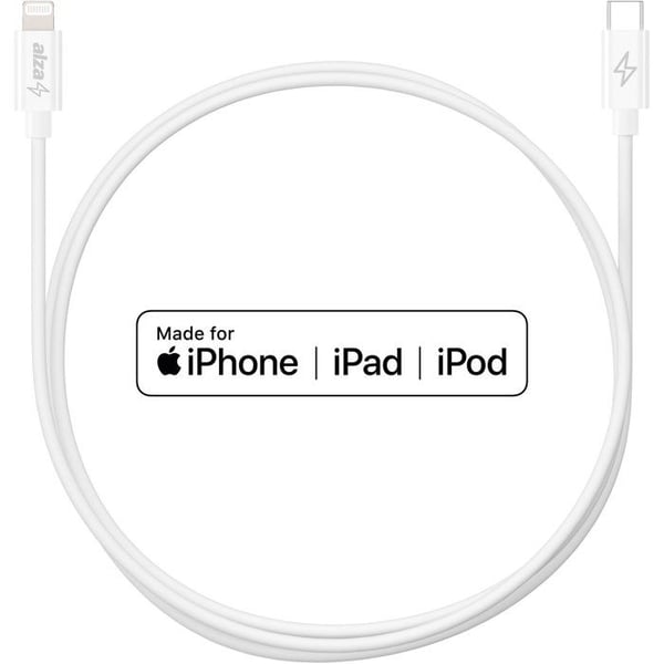 Datakabel - ALZAPOWER - Core USB-C till Lightning - 2m - Vit - MFi