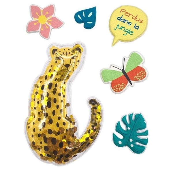 MégaCréa DIY - Puffy leopardklistermärken med paljetter 1,7 till 9 cm 6 stycken