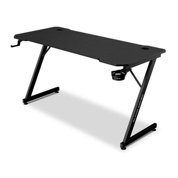 Alpha Gamer Gemina - Svart gamingbord 140 x 60 cm, texturerad kolfiber, kabelhantering