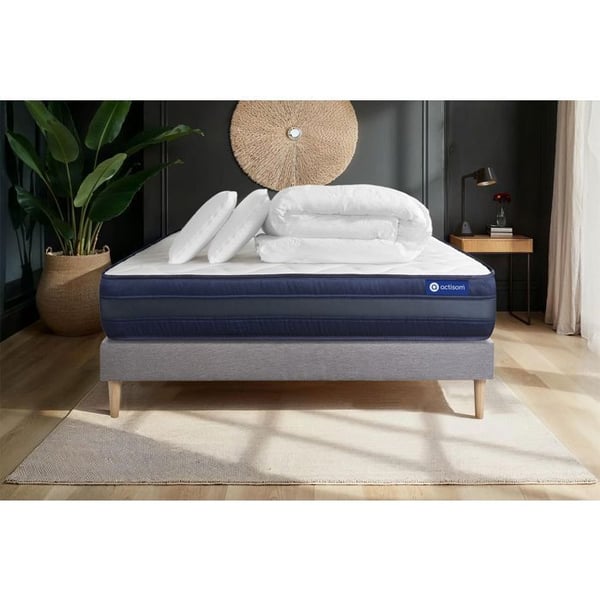 Komplett sängpaket 140x200 cm - Madrass + Sängbotten Grå (i kit) + 2 kuddar + Täcke - Actimemo Tec