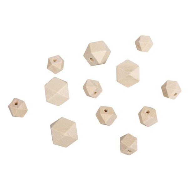 Diamant träpärlor, 4st 1,5cm, 8st 1cm, 12st, natur