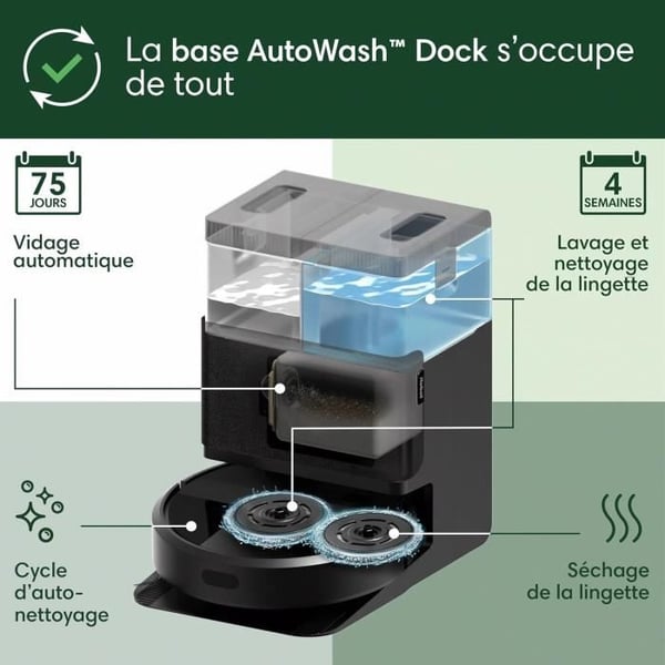 Robottipölynimuri - IROBOT Roomba Plus 405 Combo - Monitoimipohja - Pyyhkimien pesu ja kuivaus - LiDAR Clearview