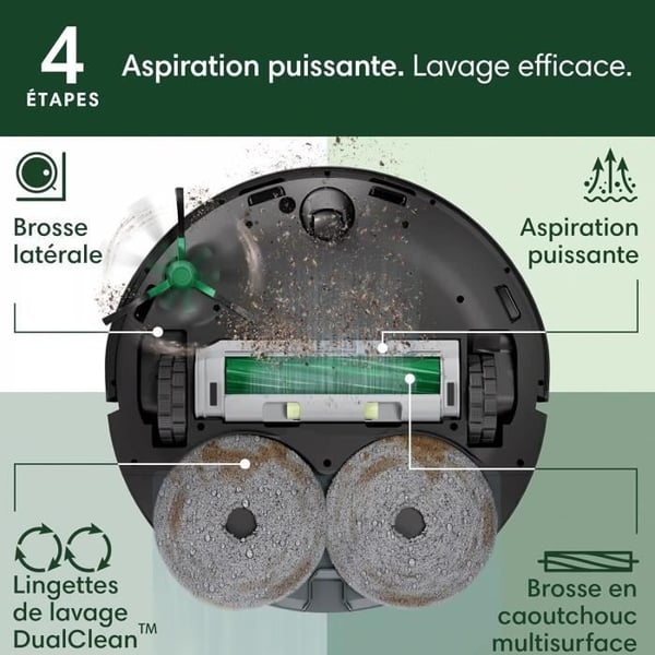 Robottipölynimuri - IROBOT Roomba Plus 405 Combo - Monitoimipohja - Pyyhkimien pesu ja kuivaus - LiDAR Clearview