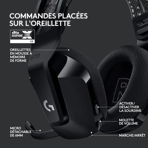 Gaming headset - Trådlös - Logitech G - G733 Lightspeed - PS5, PS4, PC, MAC - Svart