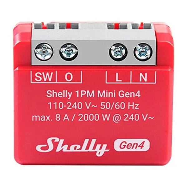 Shelly 1PM Mini Gen4 Rød Automatiseringsmodul Shelly 1PM Mini Gen4 Rød Automatiseringsmodul