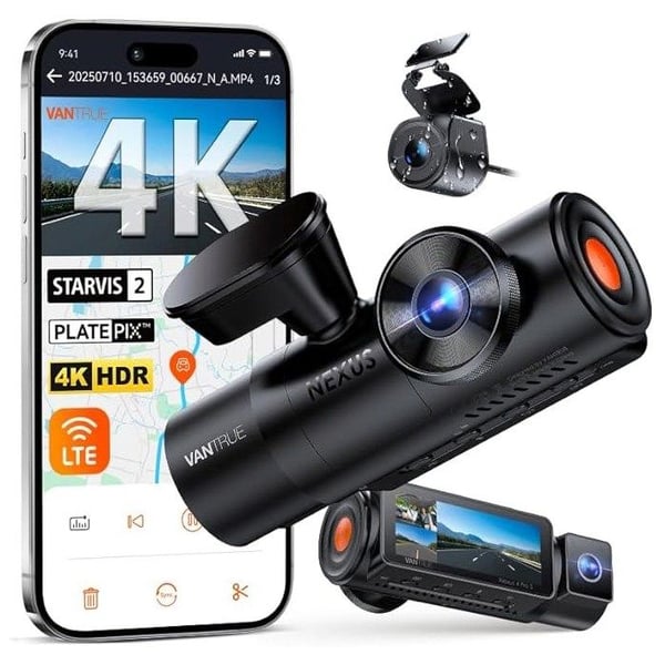 Vantrue N4 Pro S Bilvideoinspelare med flera kanaler 4K UHD GPS Wi‑Fi skärm 3.19" MicroSD 1To