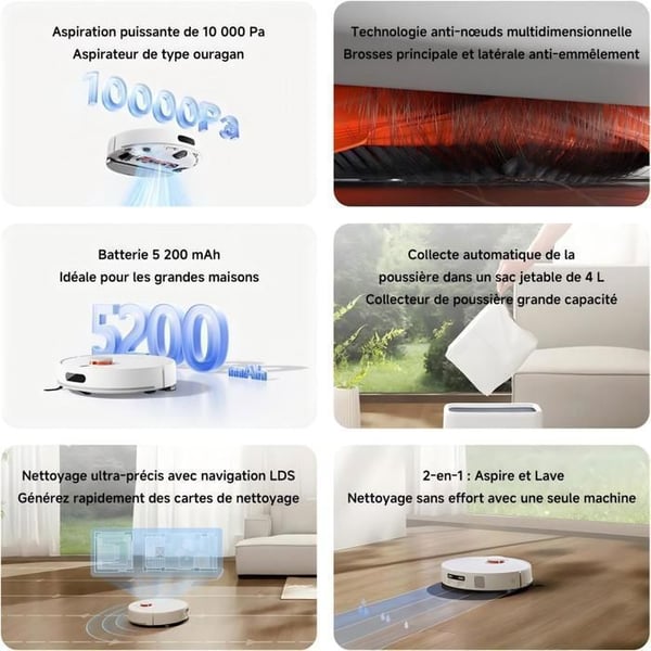 Robotti-imuri - XIAOMI - H40 Imu 10 000 Pa, LDS-navigointi, älykäs kartoitus, takertumisen estävä harja, ääni