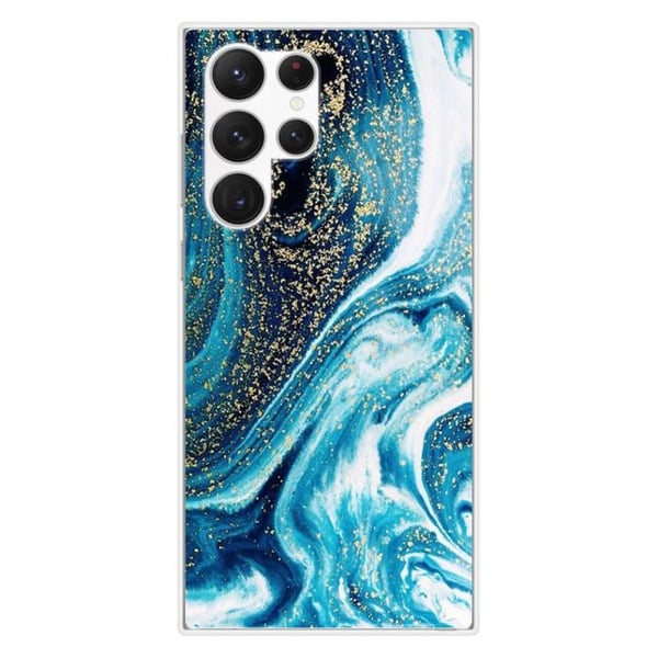 Tryckt silikonfodral som är kompatibelt med Samsung Galaxy S23 Ultra Marble Blue Glitter