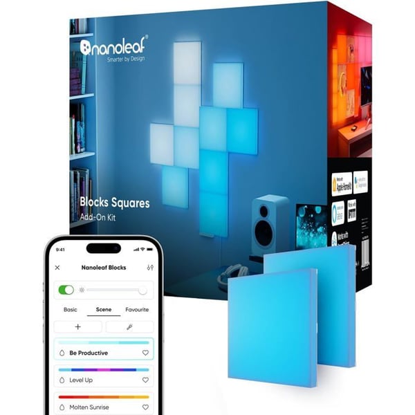 Nanoleaf Blocks Utökningskit | 2 Fyrkanter | Justerbara RGBW LED-paneler