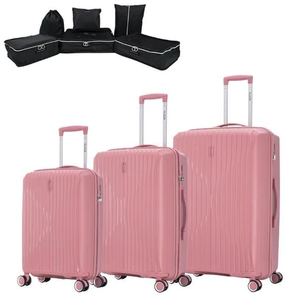Set med 3 Resväskor i Oförstörbart Polypropen | Resväska CELIMS SkyCruiser | TSA-lås | 8 360° Hjul | Rosa
